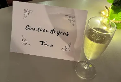 Naamkaartje Gianluca op de viering van de gemeente Tremelo